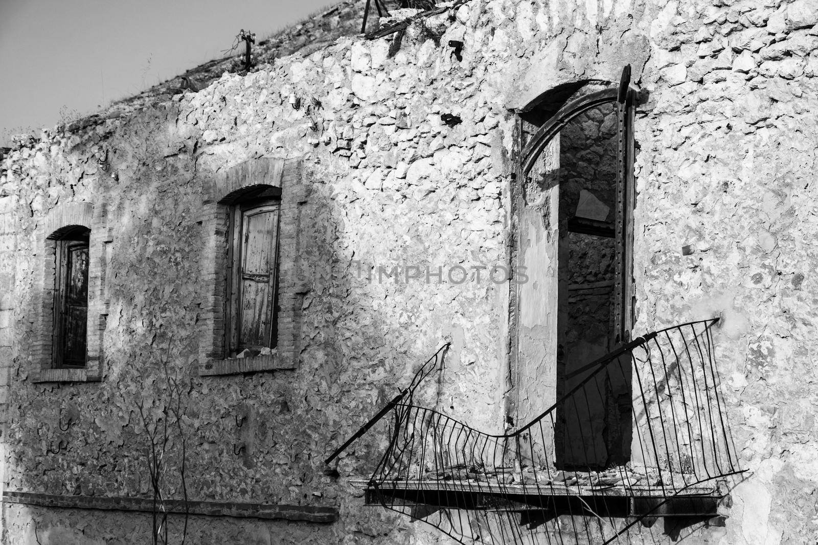 Abandoned buildings and machinery of the mining complex Trabia Tallarita in Riesi, near Caltanissetta, Italy