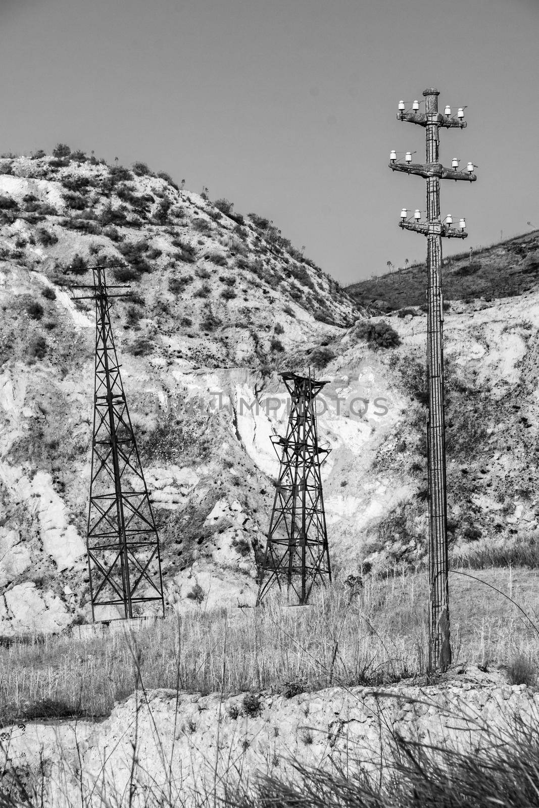 Abandoned buildings and machinery of the mining complex Trabia Tallarita in Riesi, near Caltanissetta, Italy