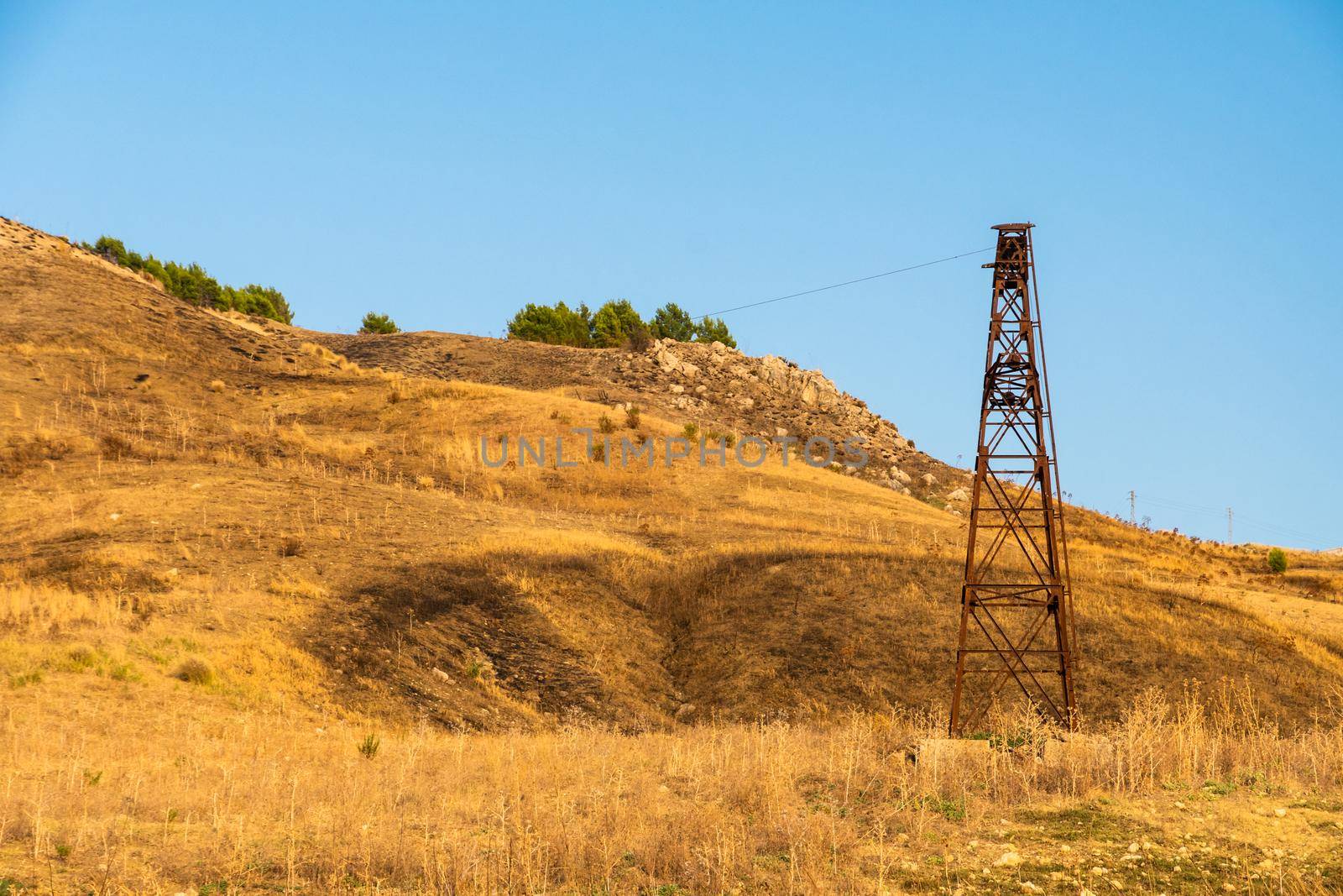 Abandoned buildings and machinery of the mining complex Trabia Tallarita in Riesi, near Caltanissetta, Italy