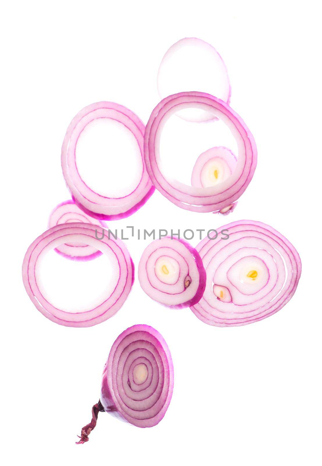 Red onion rings isolated on the white