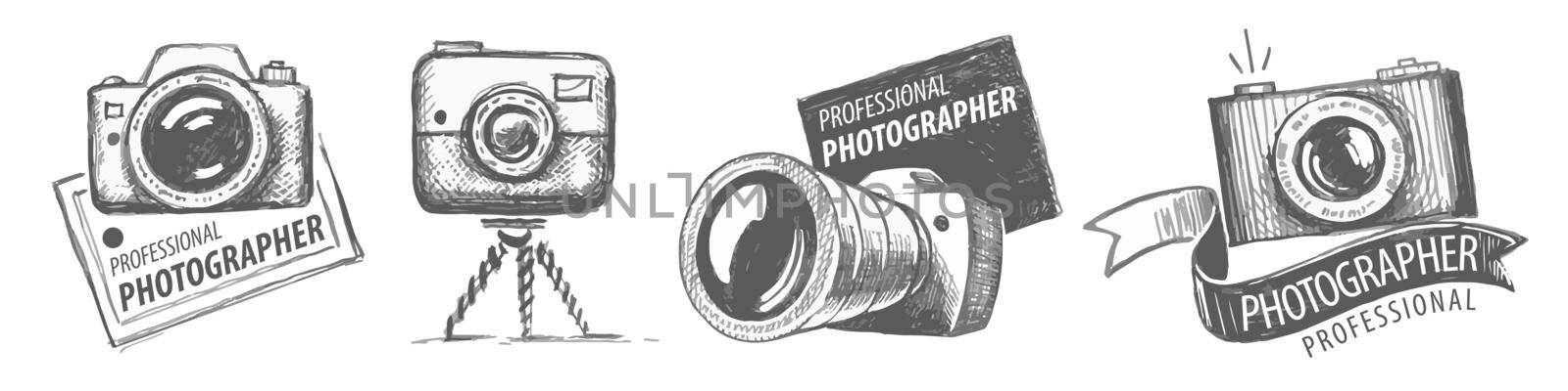 Set of vector drawn logos for professional photographer.