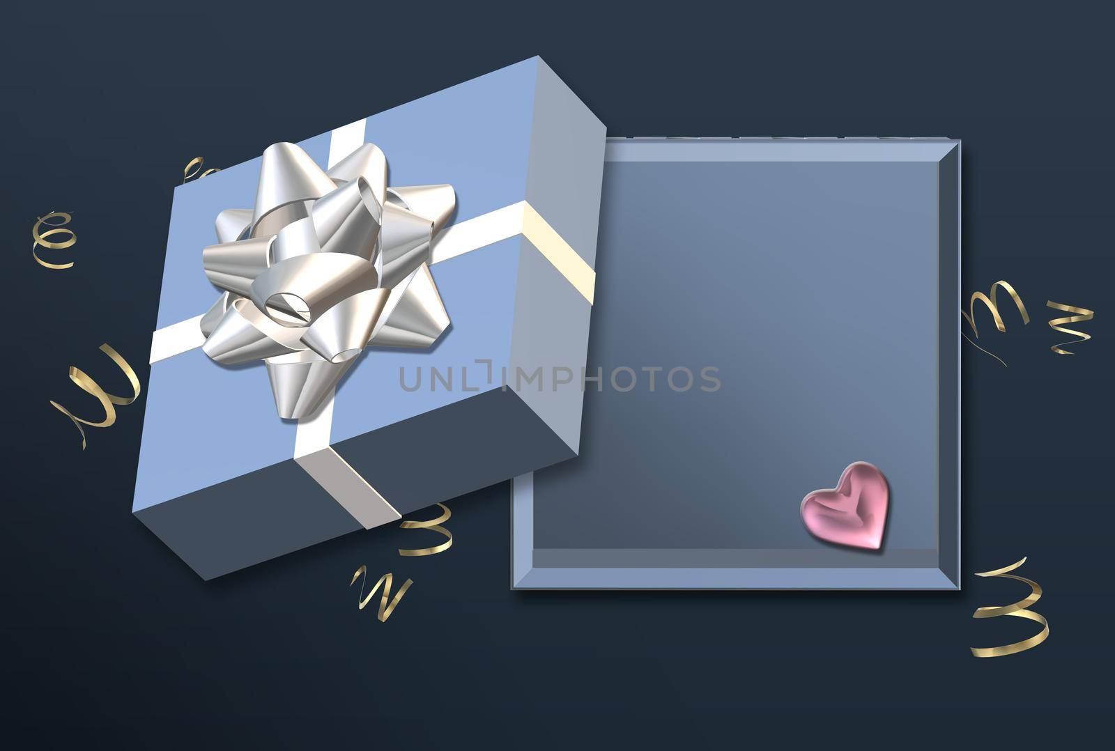 Empty Open gift box template, mock. Love design, Sale banner, surprise poster, flyer. Mock up holiday, flat lay, top view. Love, Valentines, birthday, Mothers day, Christmas place for text 3D render