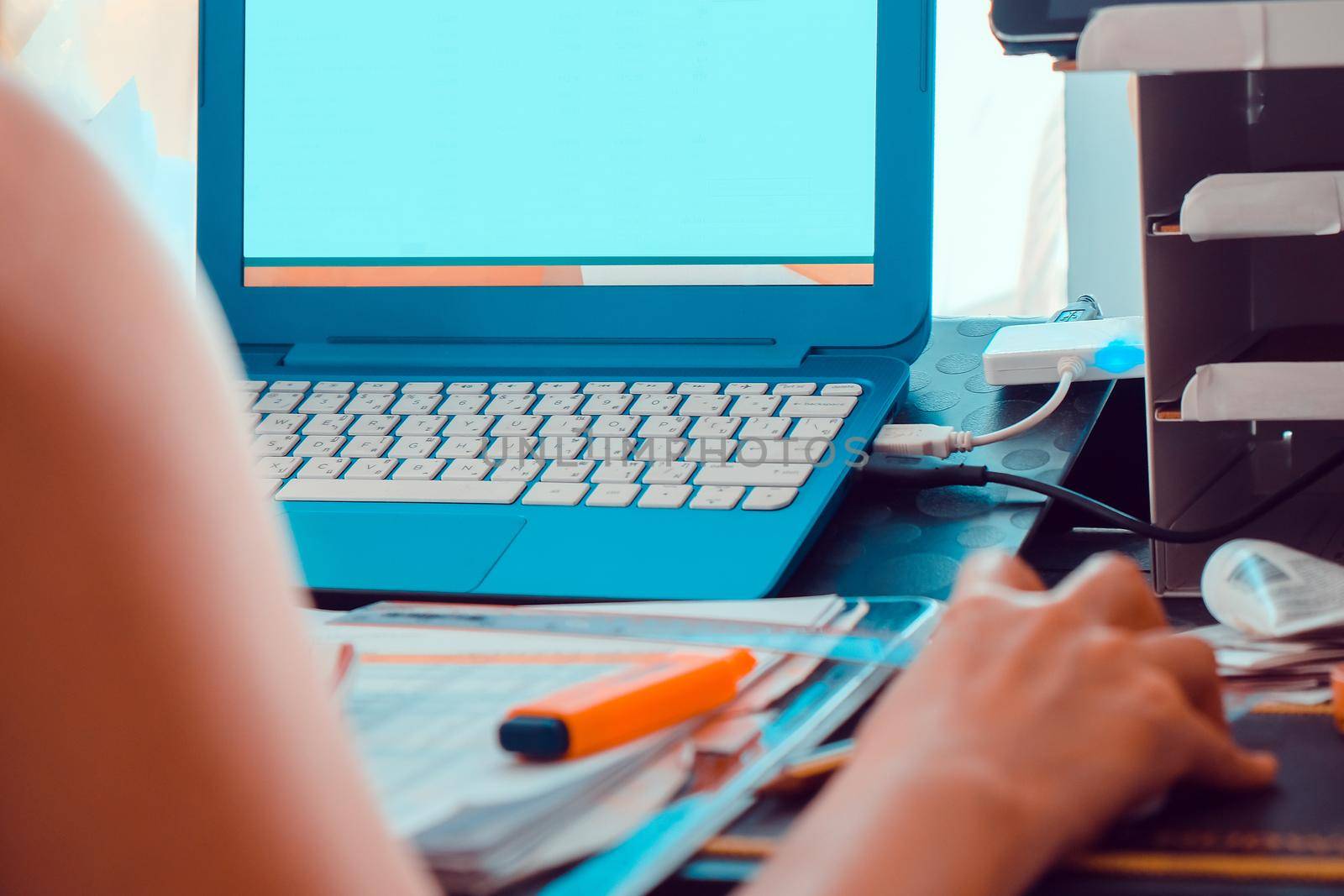 working from home, Image of Young Woman using a labtop computer