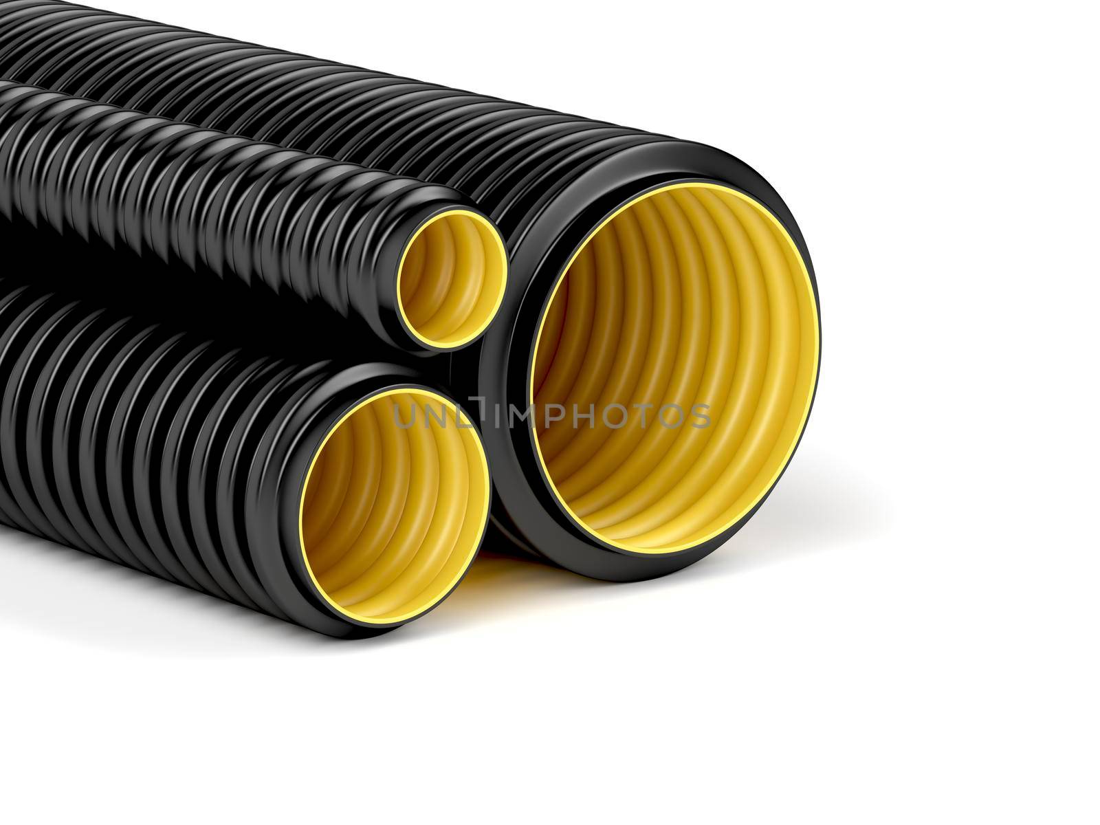 Corrugated pipes with different sizes on white background