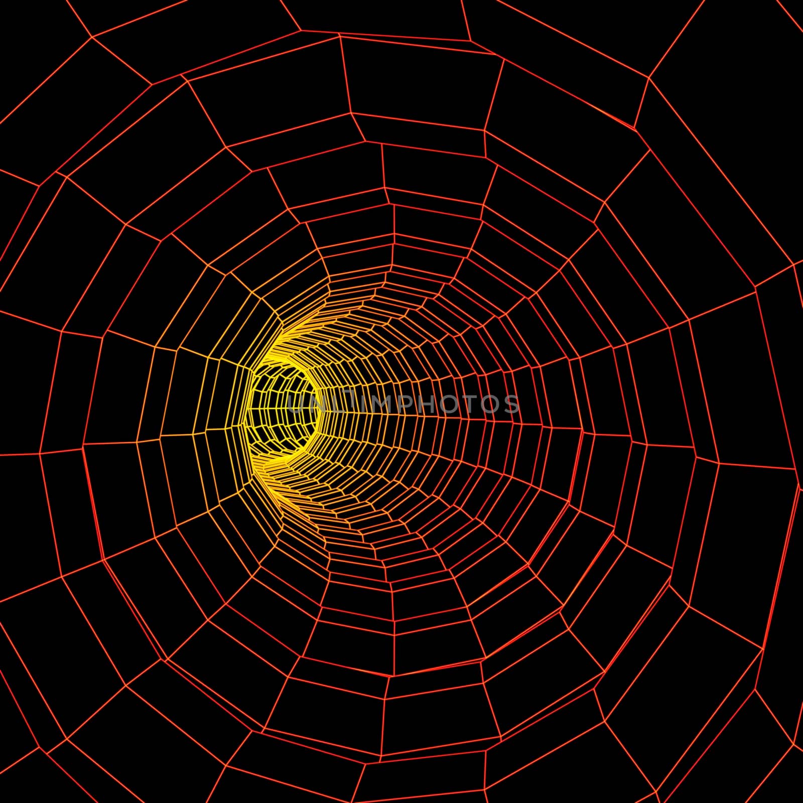 3d illustration of abstract colorful tunnel with visible wireframe