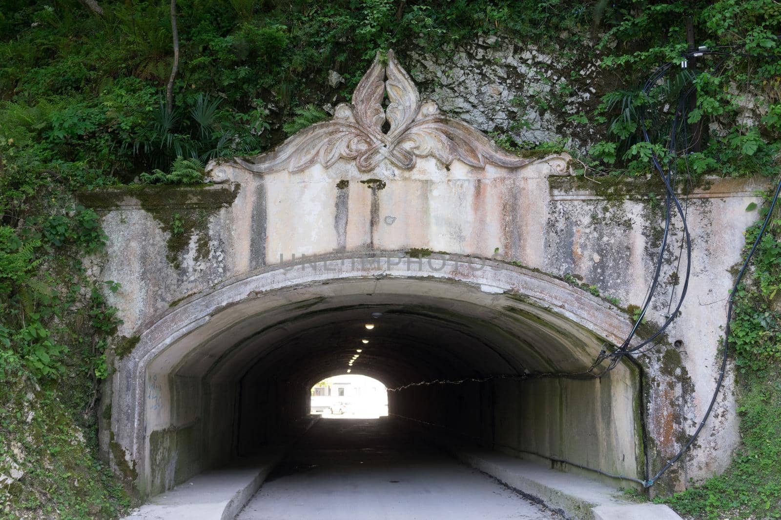 New Athos, Abkhazia.Tunnel under the mountain with a beautiful carved arch.