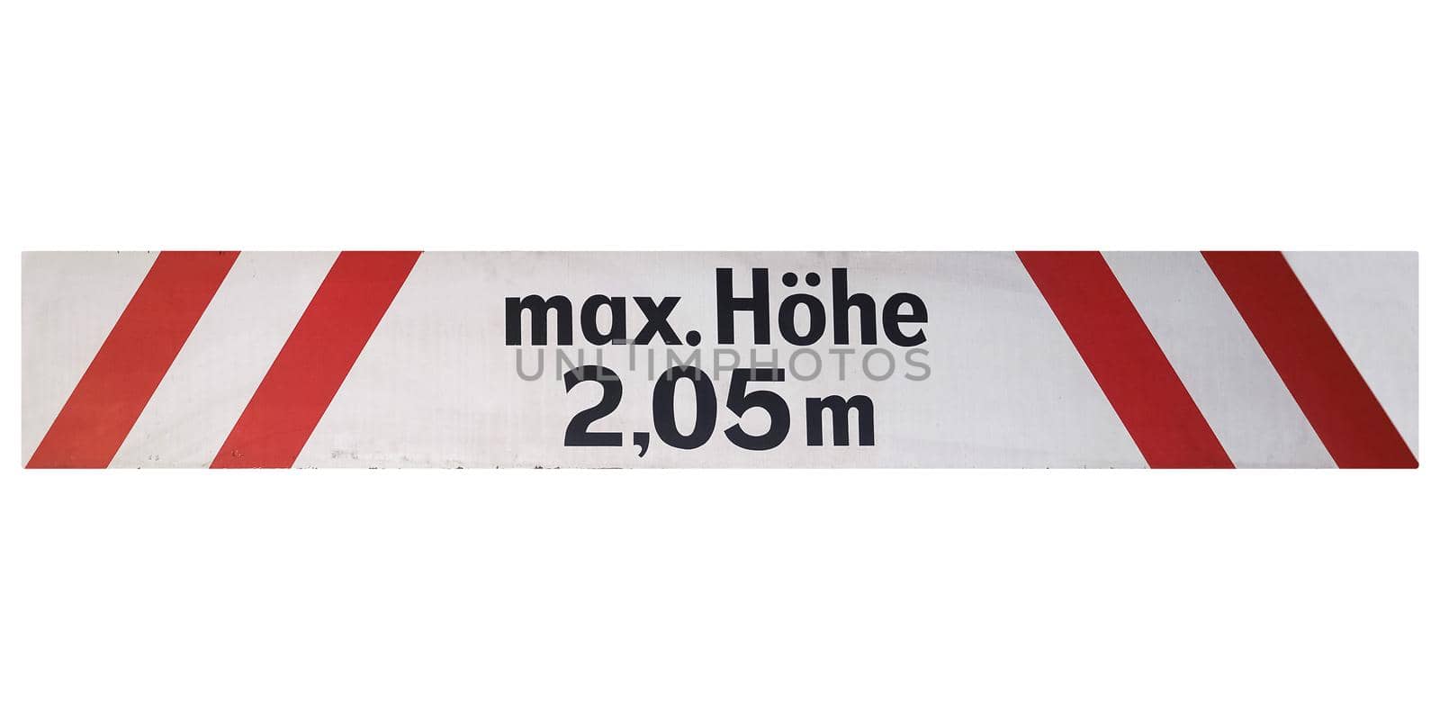German traffic sign isolated over white background. Max Hoehe 2,05 m (translation: Max height 2.05 m)