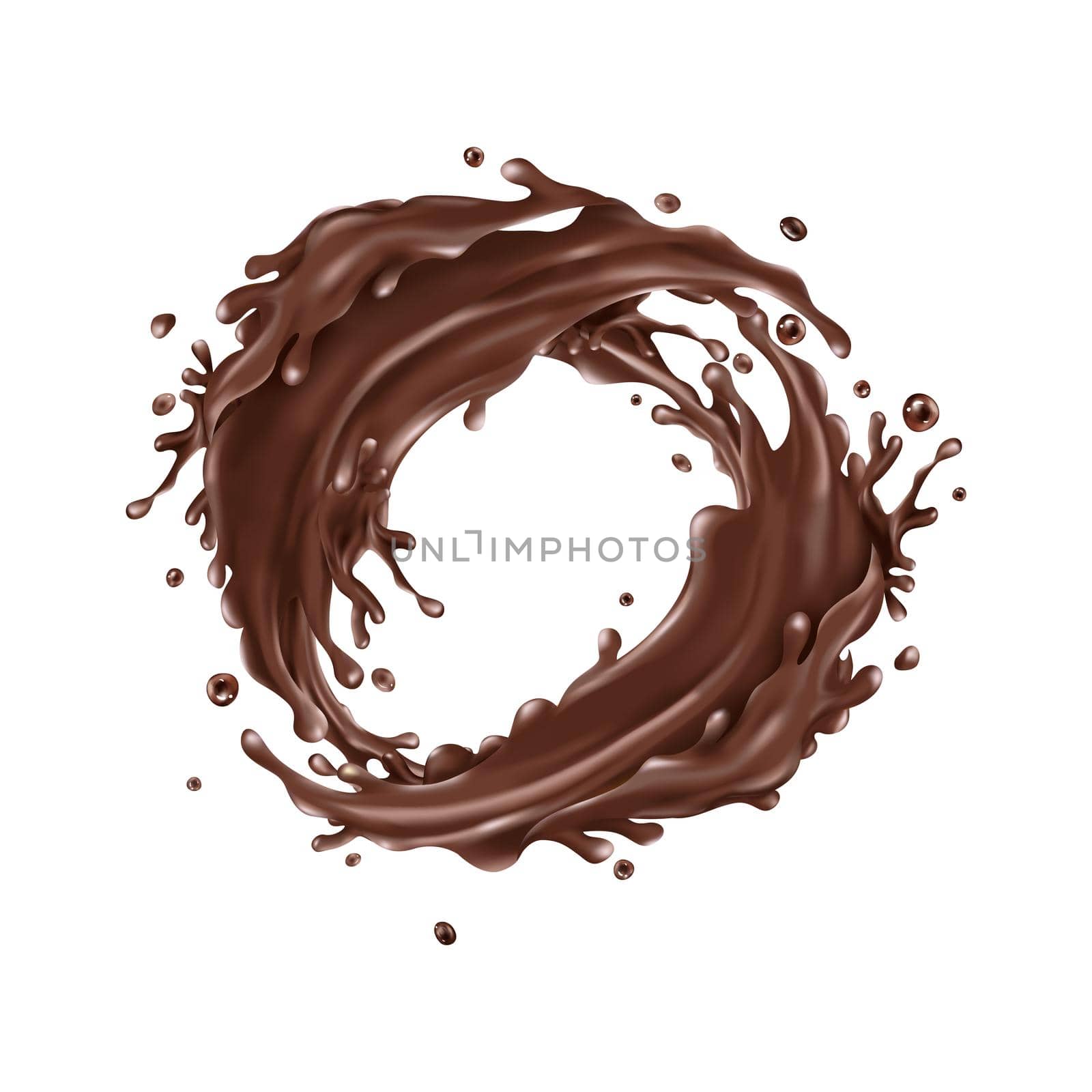 Liquid chocolate dynamic splash. Illustration in realistic style.