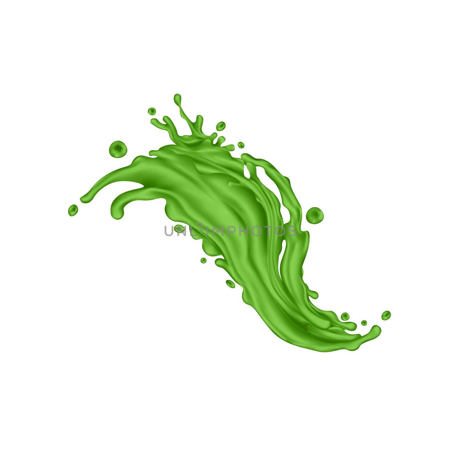 Green juice dynamic splash. Illustration in realistic style.