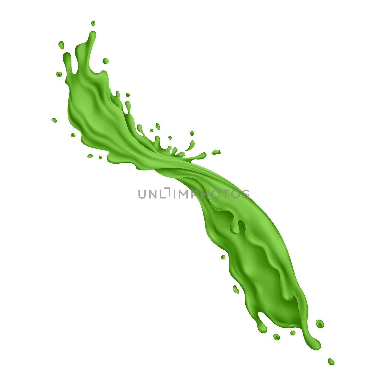 Green juice dynamic splash. Illustration in realistic style.
