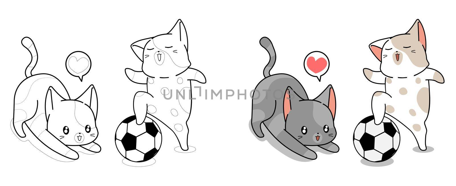 2 cute cats are playing football cartoon coloring page by valueinvestor