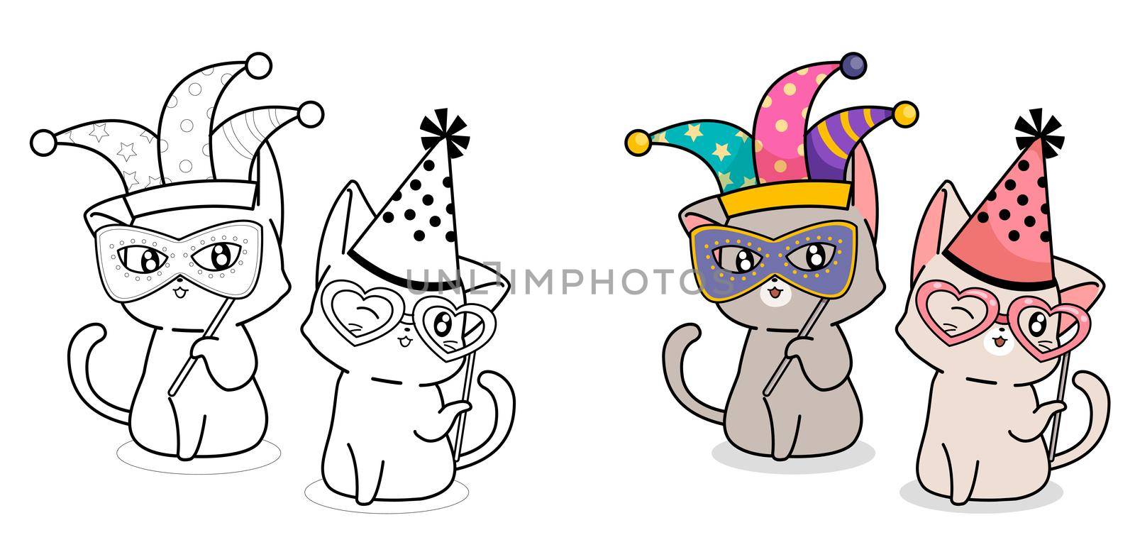 Adorable fancy cat cartoon coloring page