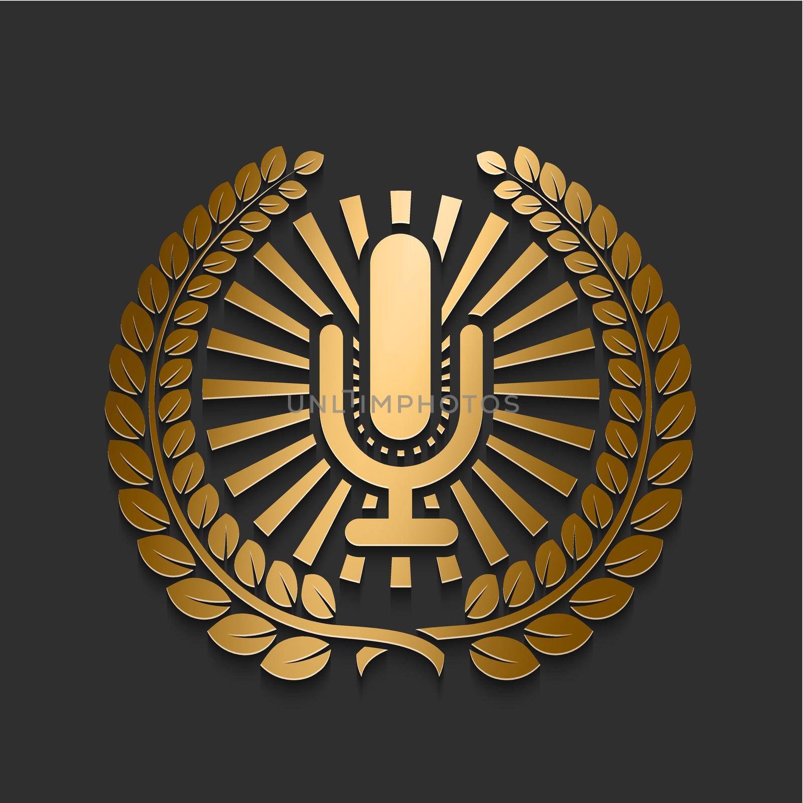 Vector modern new gold microphone logo on dark background