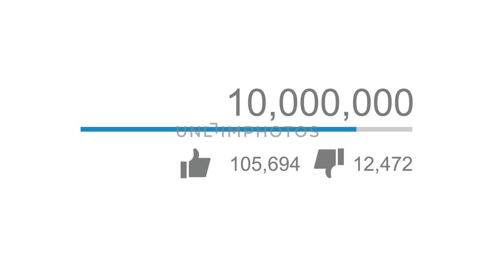 Vector of video views counter, counter of likes and dislikes close up.