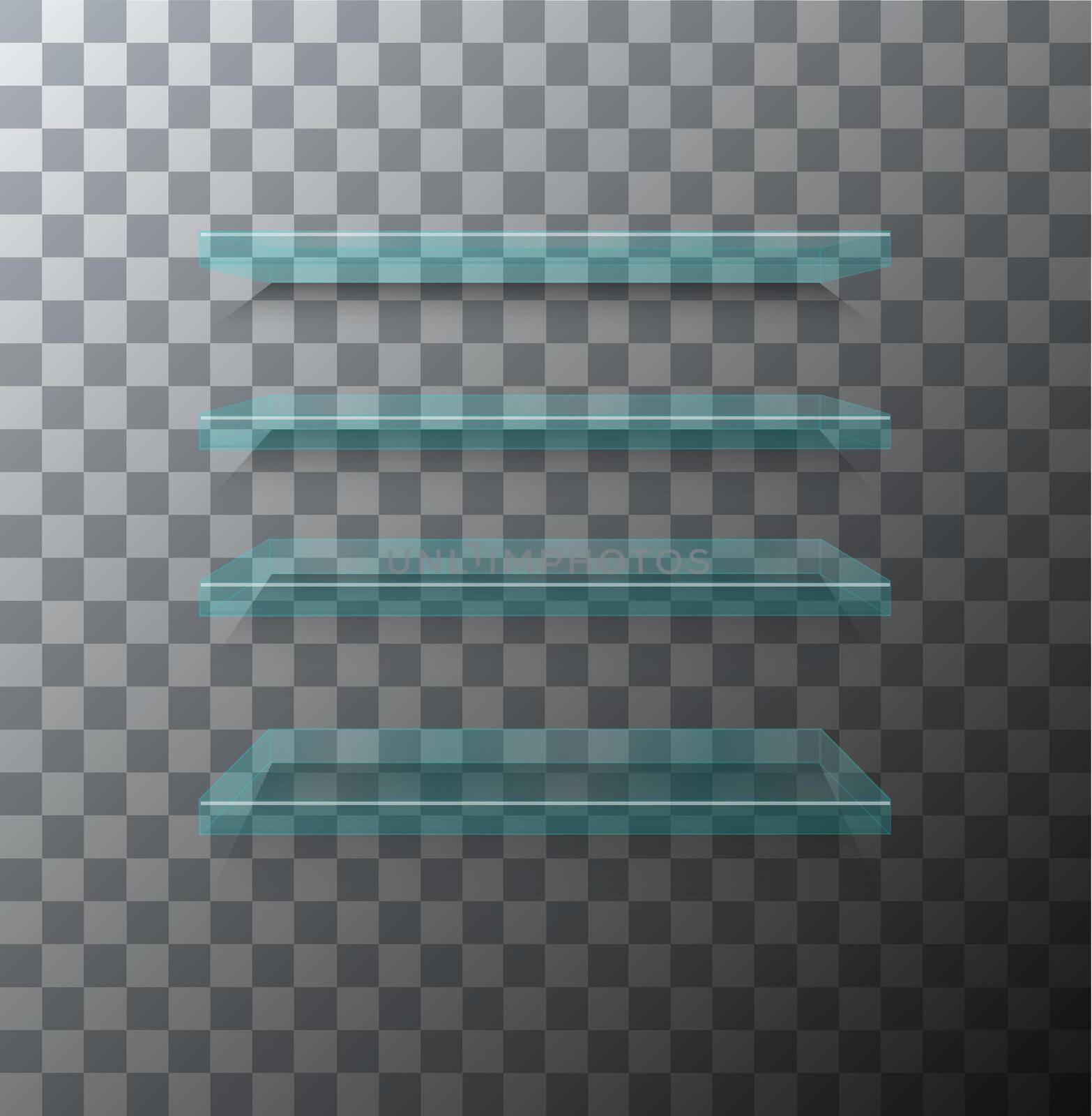 Vector modern flass shelfs set on transparent background.