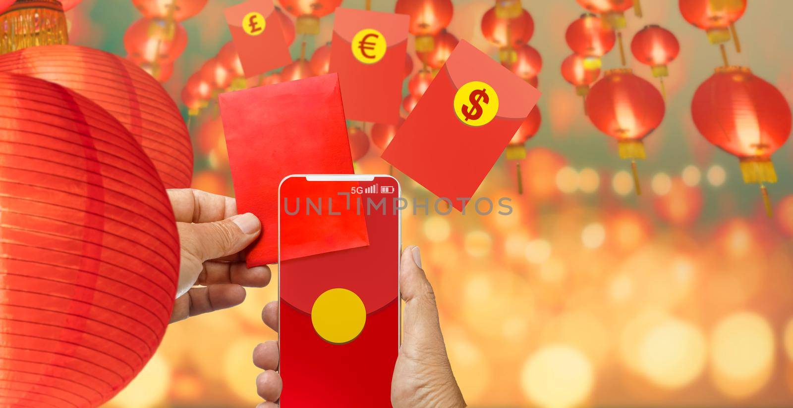 Chinese new year , Digital Hongbao or red envelope  are sending on cellphone. by toa55