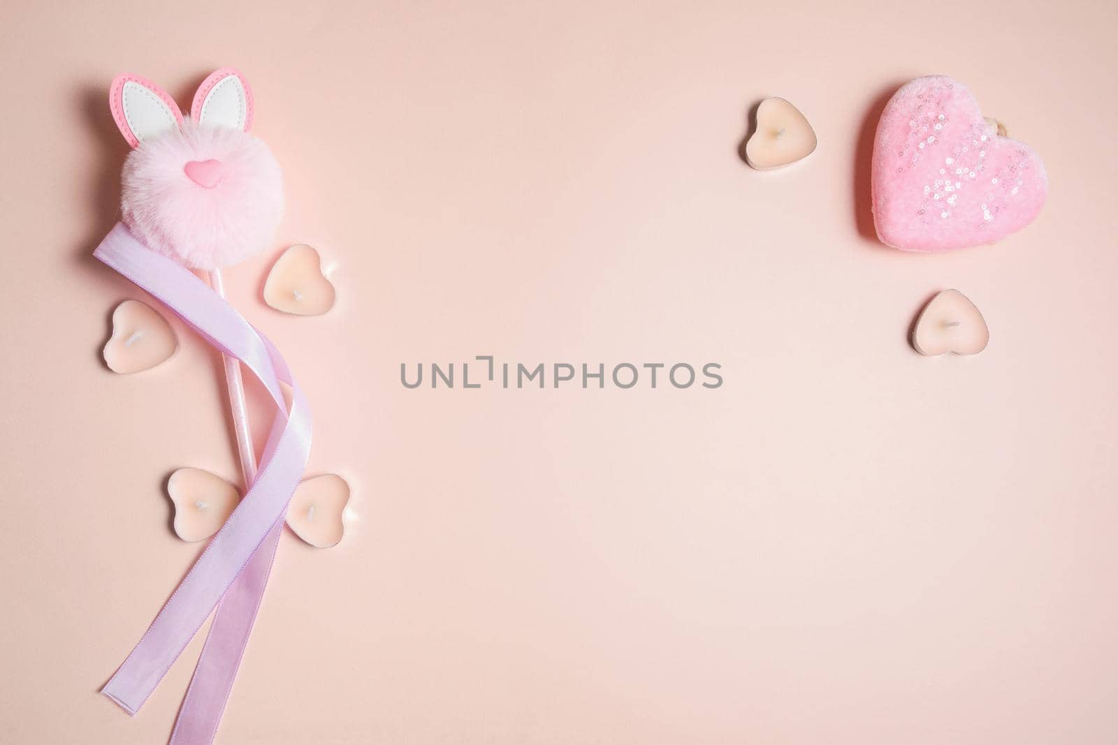 Valentine's Day, composition of hearts on a pink background. View from above. Space for text, flat lay