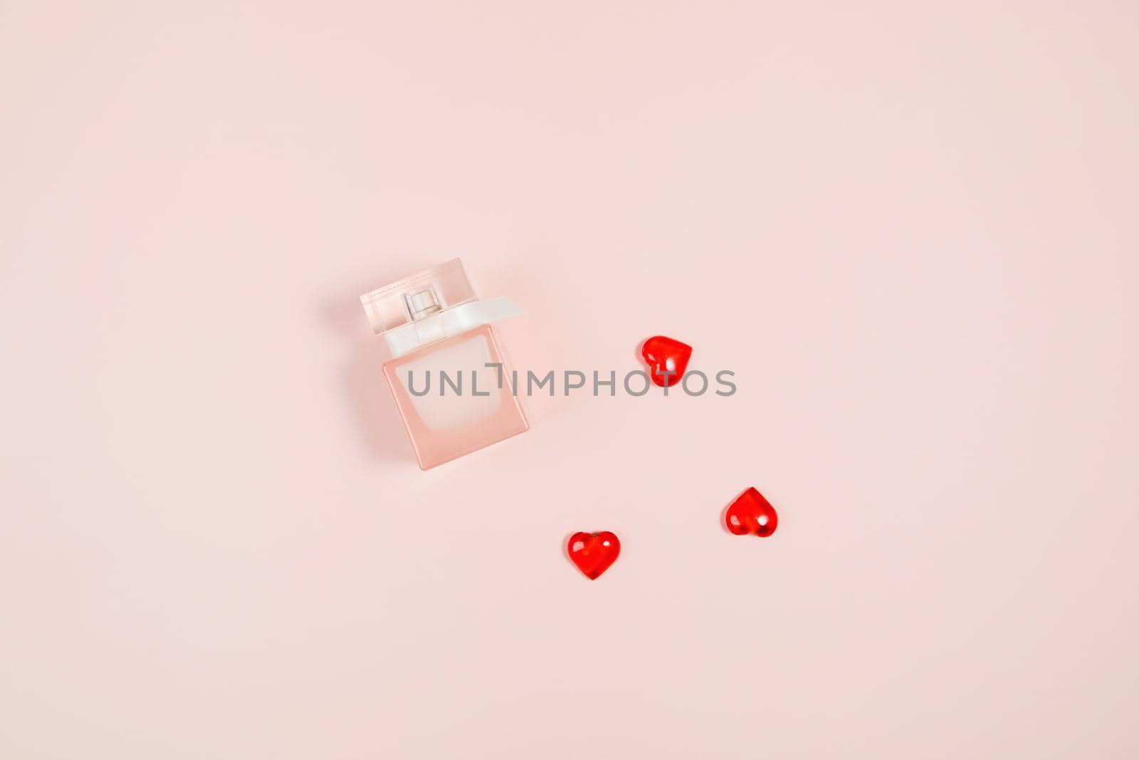 Valentine's Day, composition of hearts on a pink background. View from above. Space for text, flat lay