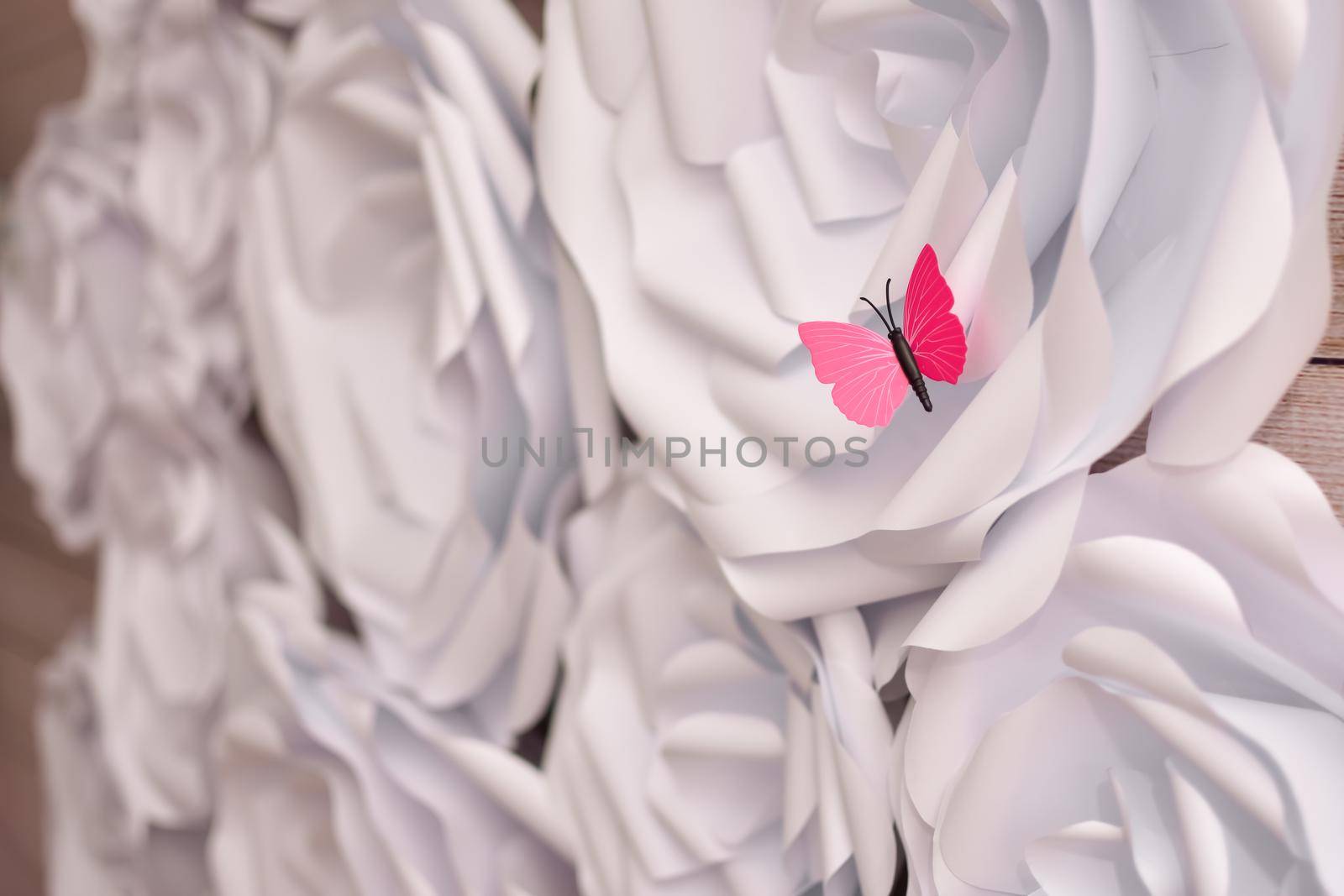 white big paper flowers on wall. handmade craft creative abstraction. High quality photo