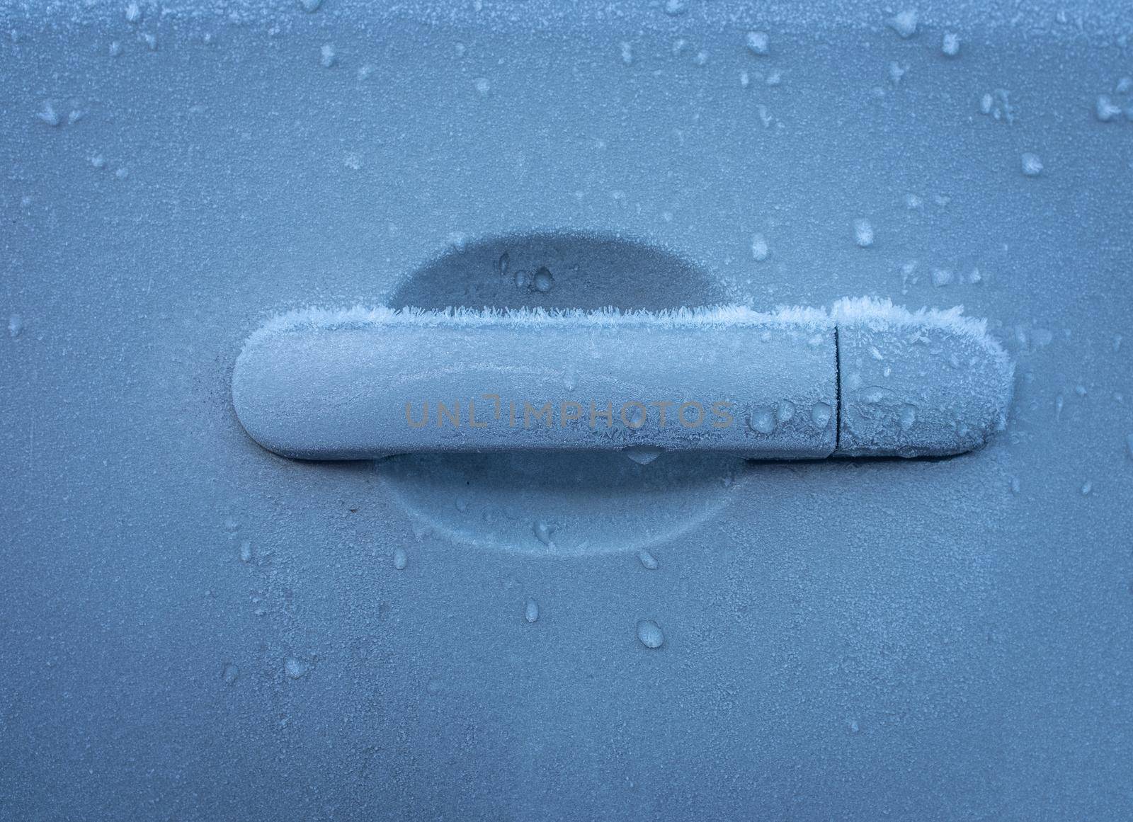 Frost Collected On A Car Door Handle During On A Cold Winter Morning