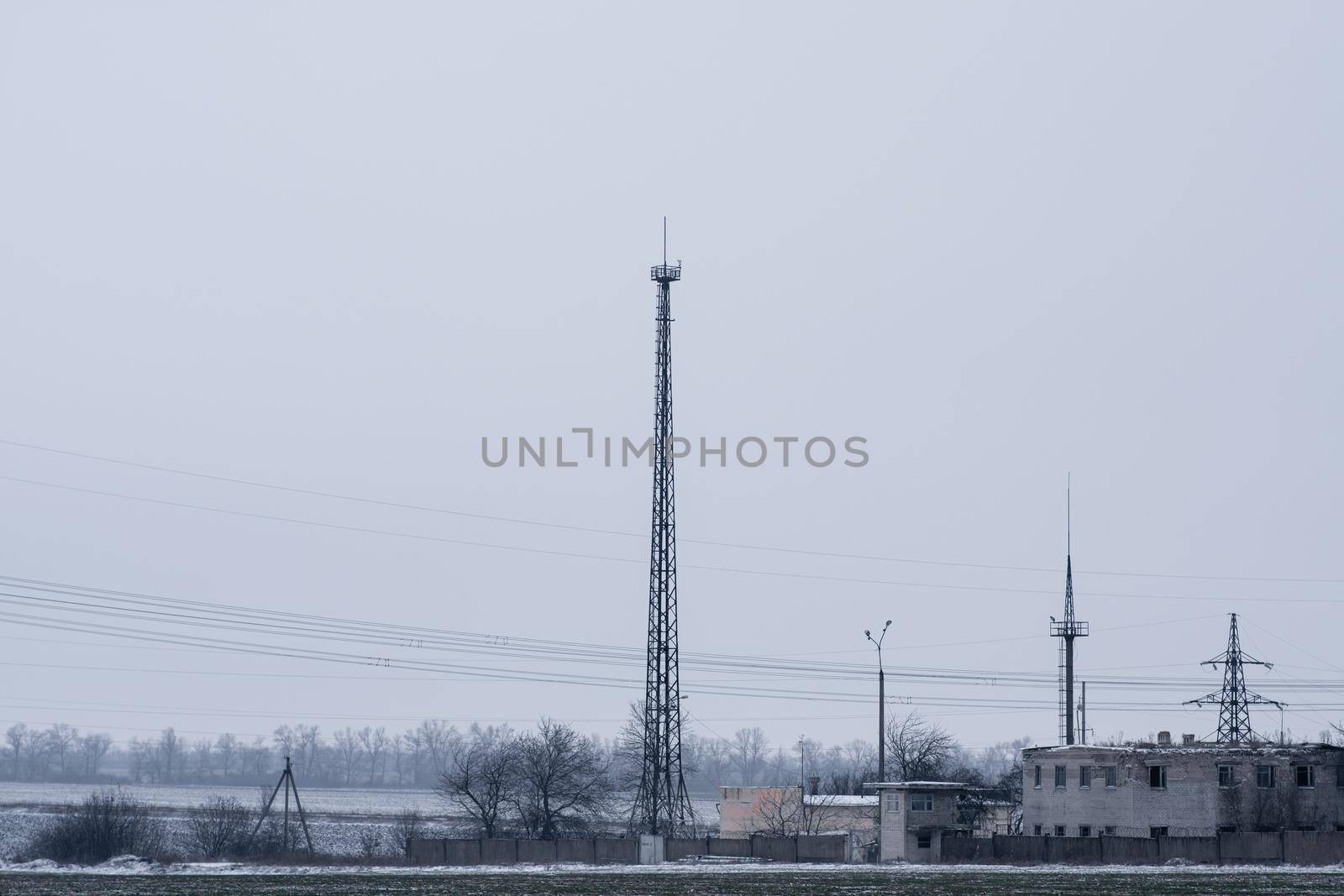 observation tower for security of a secure facility in Ukraine and the former USSR. security of the electrical substation. High quality photo