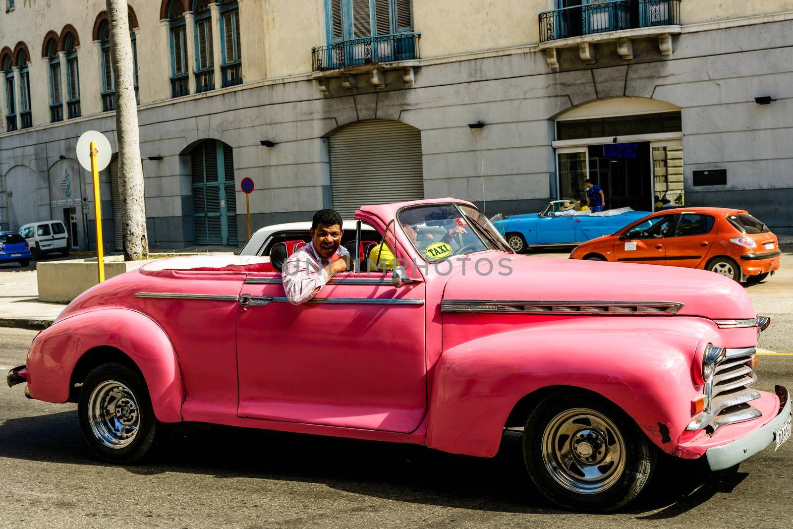 Vintage classic American car used as taxi in Havana, Cuba, 2021