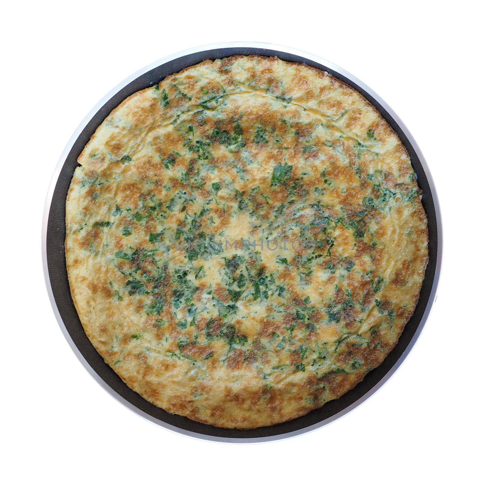 omelet with parsley isolated over white background