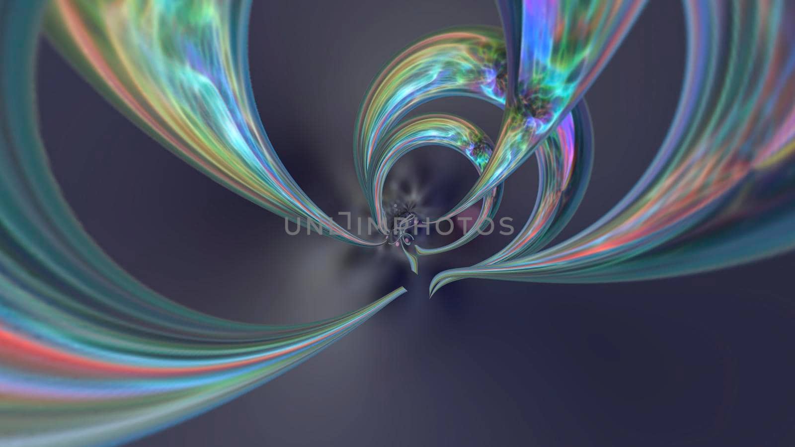 Abstract futuristic dark background. On a blurry background with sparks of stars, there is an elegant figure made of luminous material. 3d image