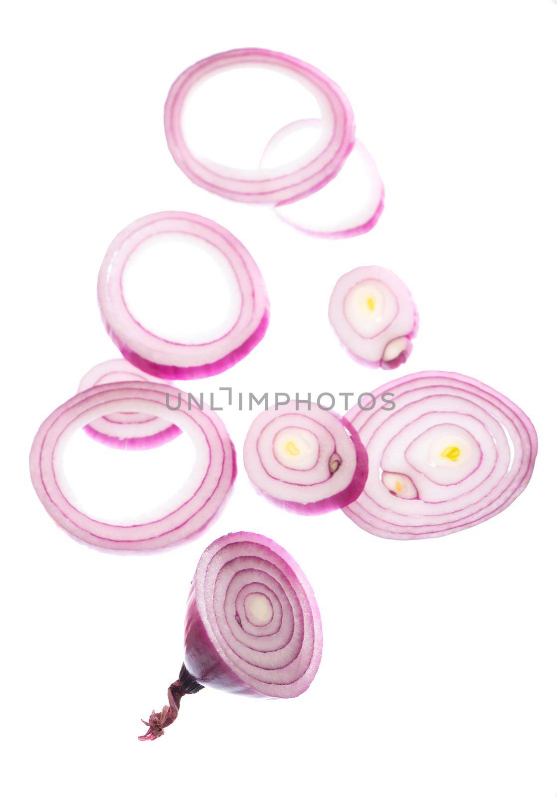 Red onion rings isolated on the white