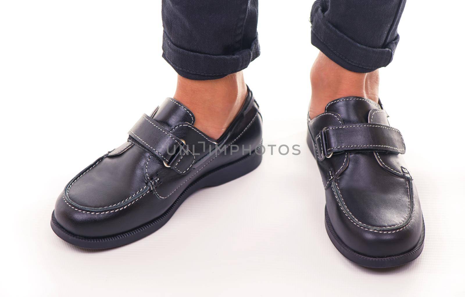 Thai boy student shoes on white background