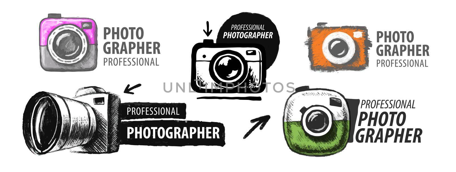 Set of vector drawn logos for professional photographer by butenkow