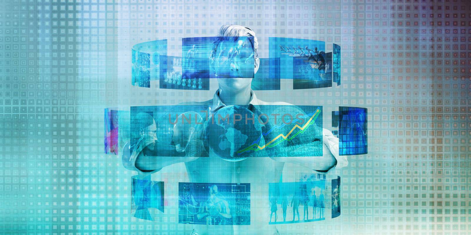 Technology Network with Futuristic Graph Chart Concept