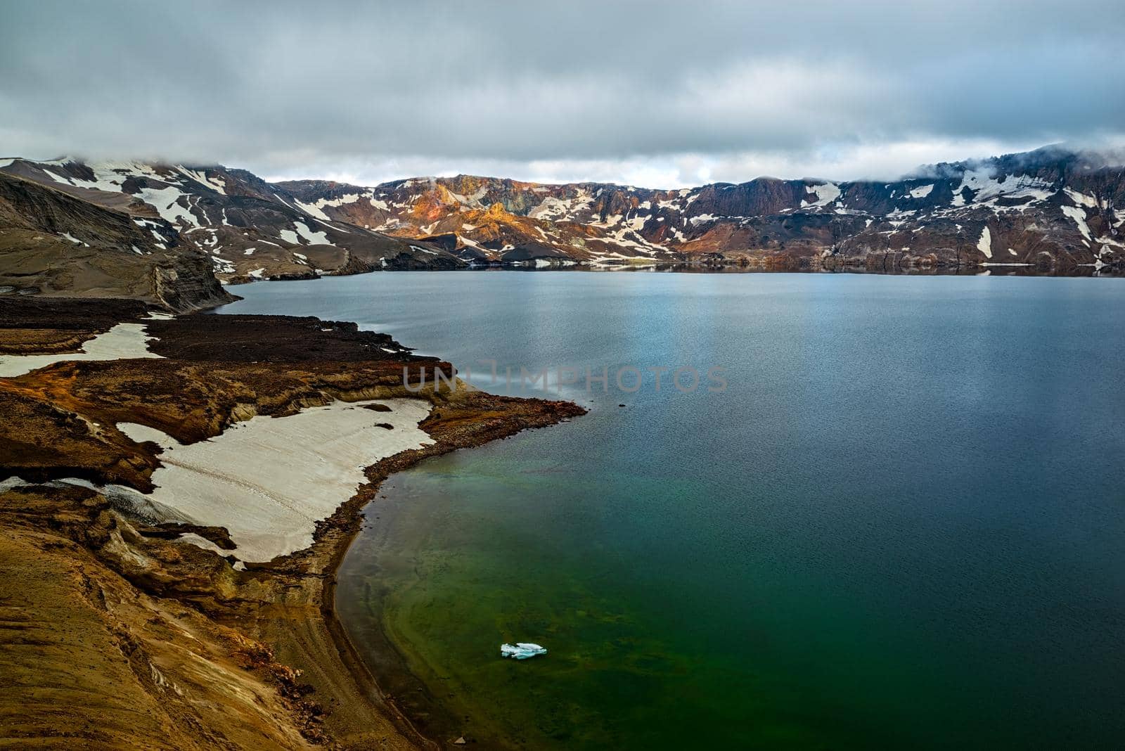 Mount Askja lake in a cloudy day, Iceland