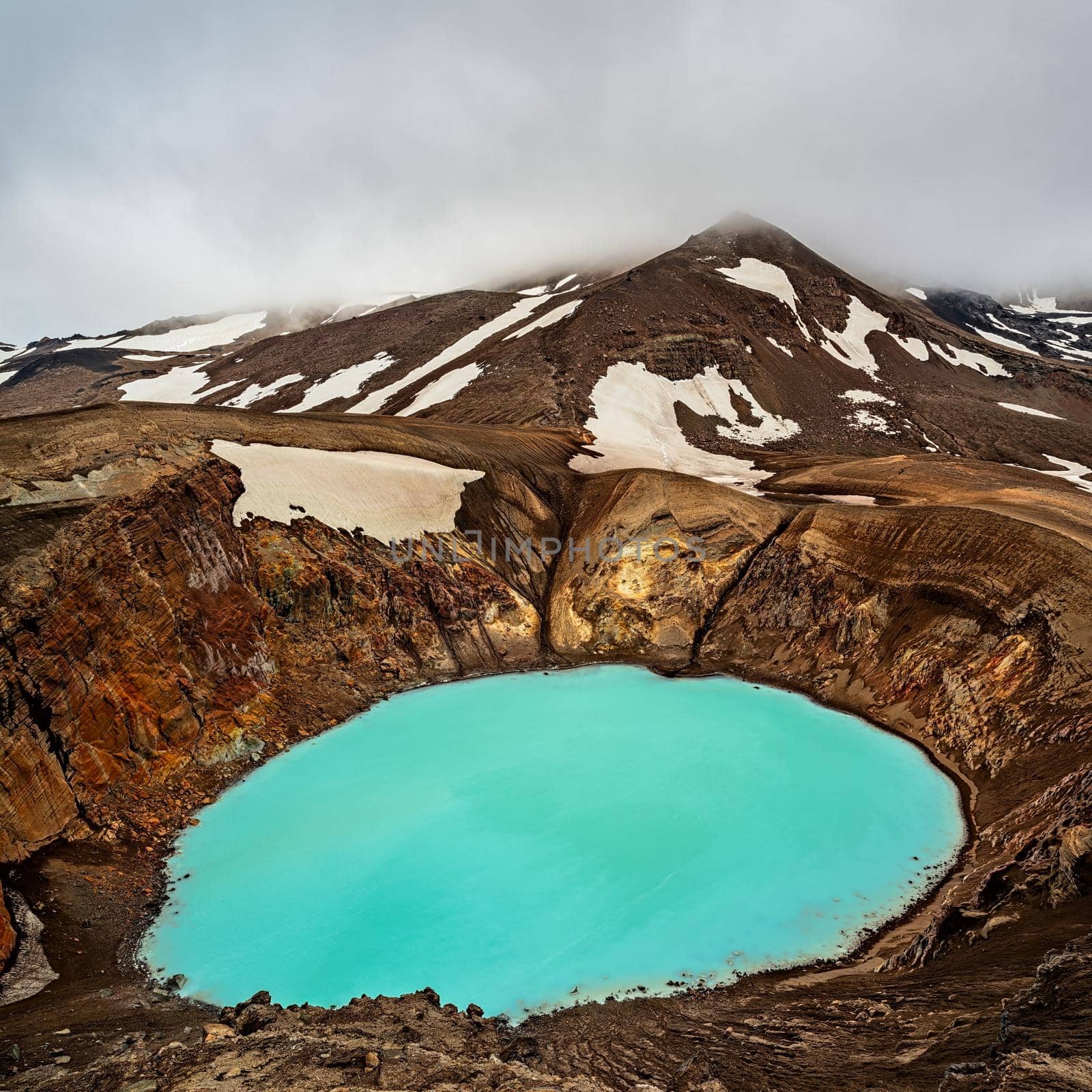 Mount Askja geothermal lake in a cloudy day, Iceland
