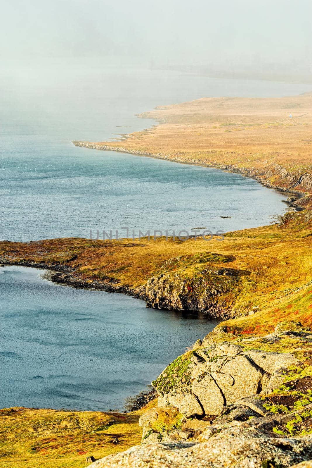 Eskifjordur on the east side of Iceland on a foggy day