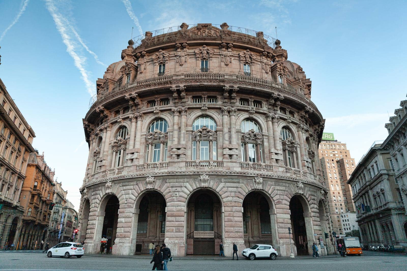 Genoa, Italy - 1 April 2015: the palace of the New Stock Exchange