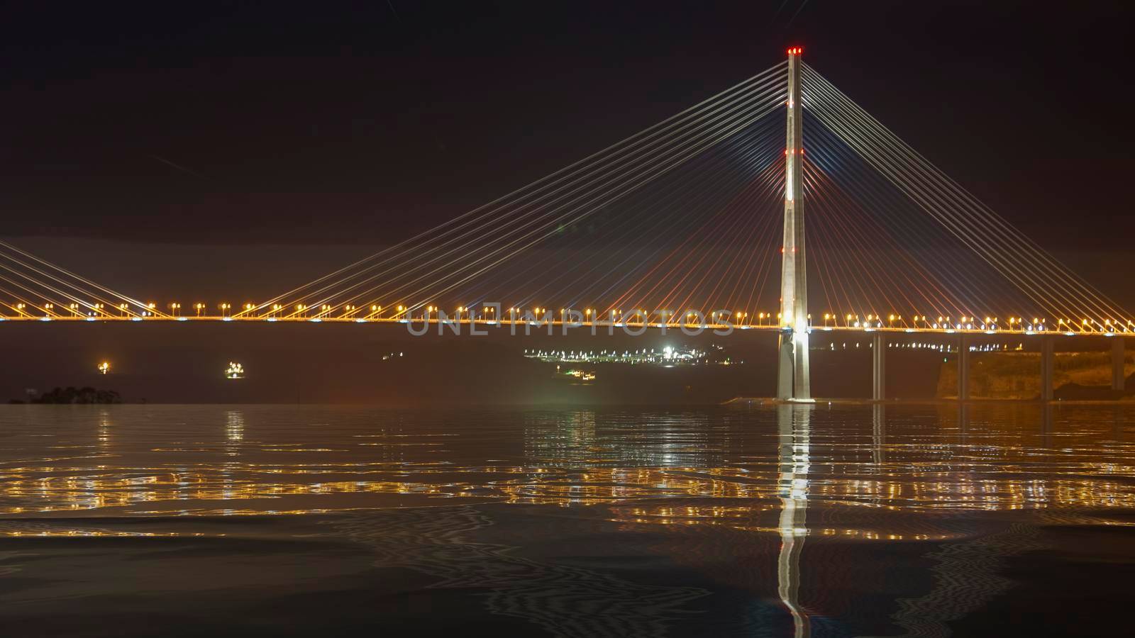 Vladivostok, Primorsky Krai. Russian bridge against the night sky.