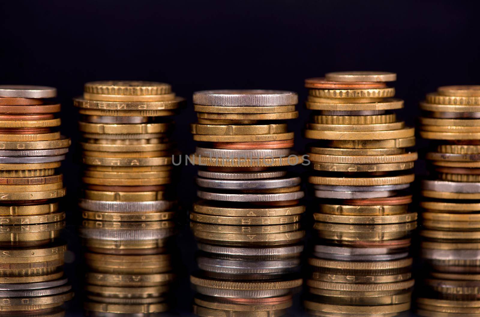 Composition of the coins on the black background