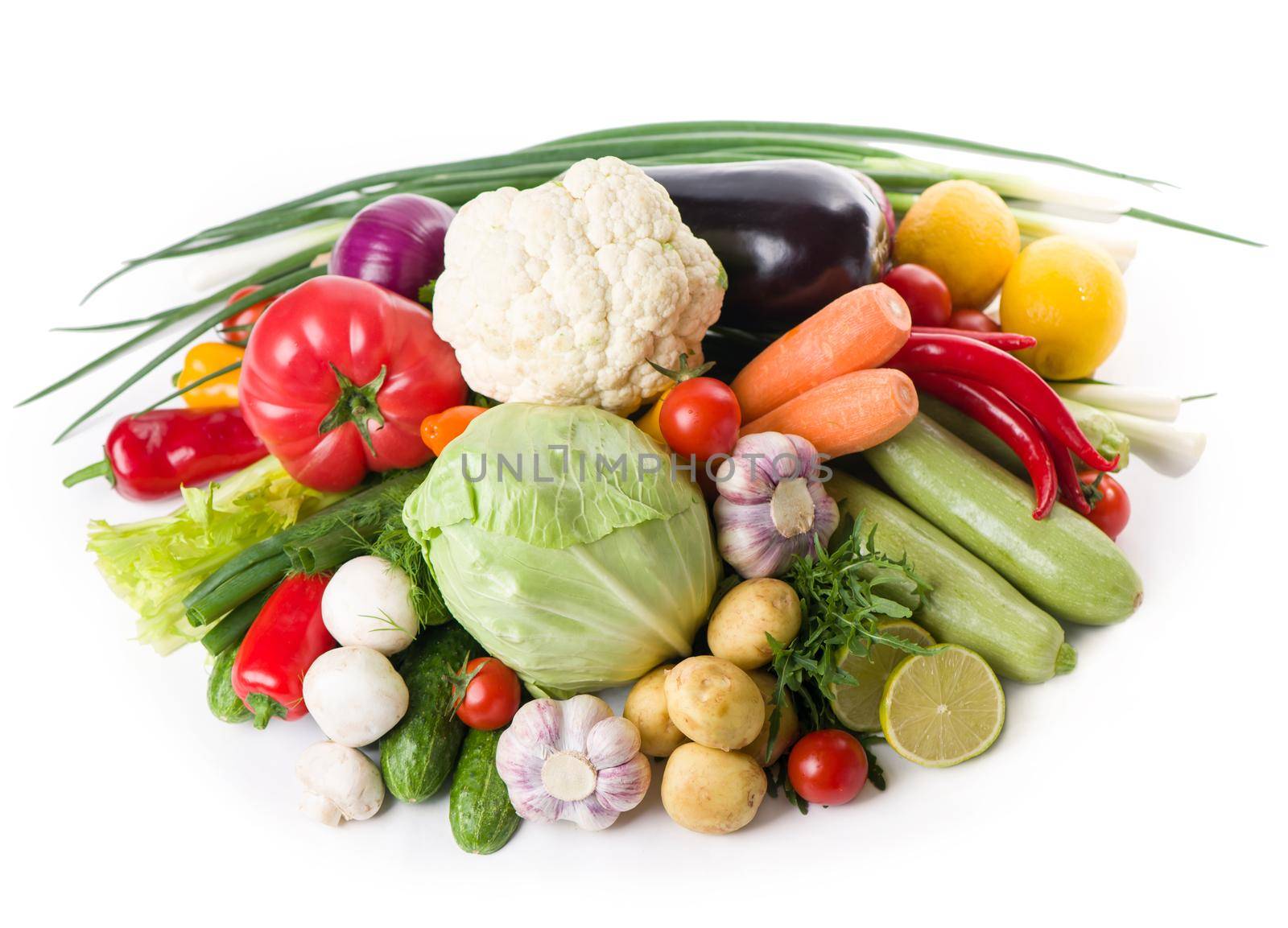 Composition with raw vegetables isolated on white by aprilphoto