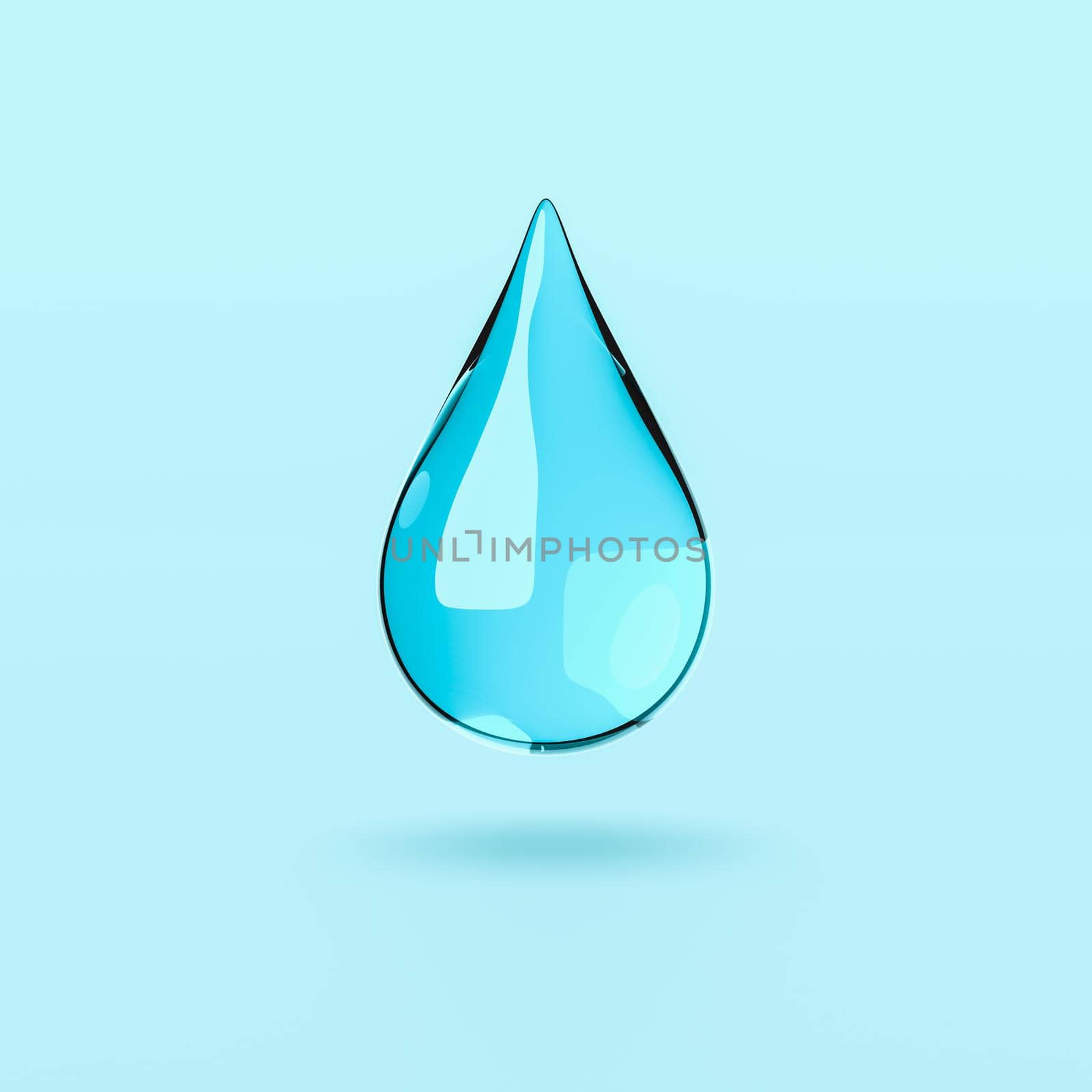 One Single Comic Water Drop on Blue Background 3D Illustration