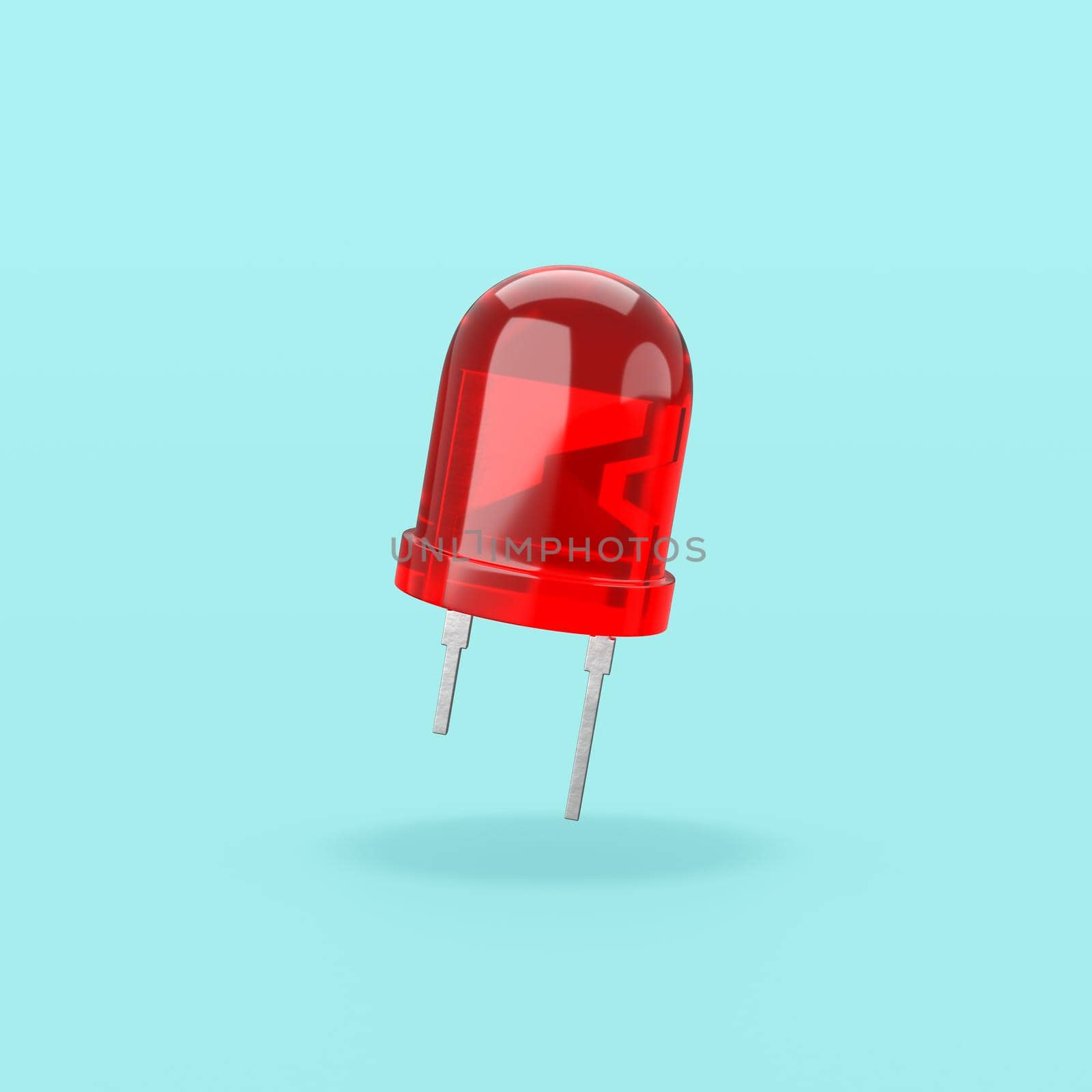 One Red Led Diode on Flat Blue Background with Shadow 3D Illustration