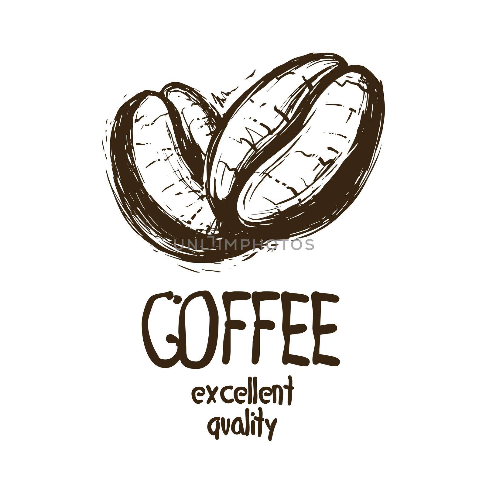 Vector logo with drawn coffee beans on a white background.