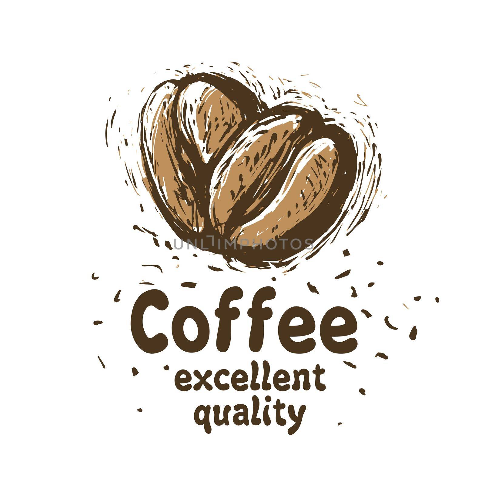 Vector logo with drawn coffee beans on a white background.