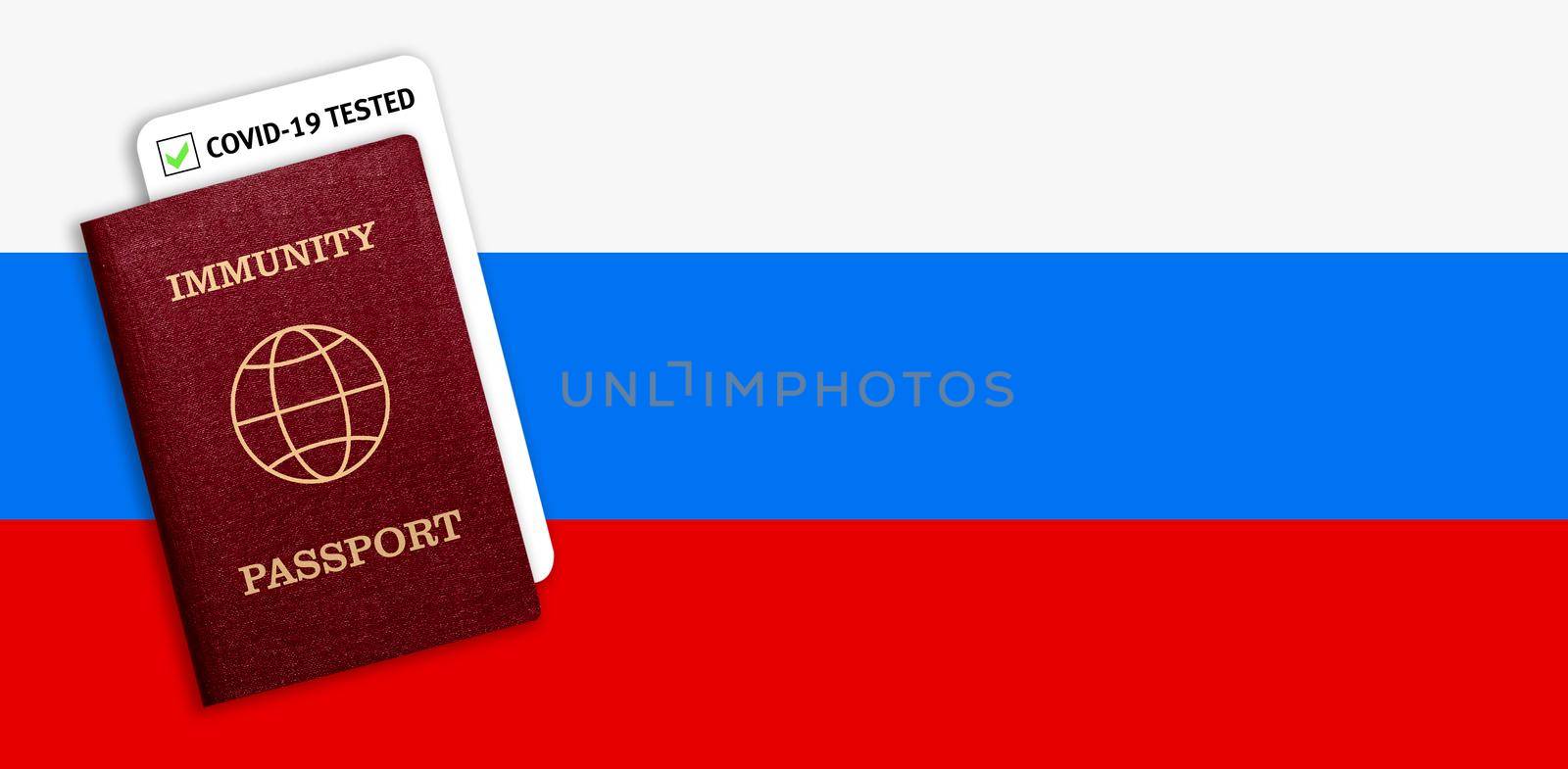 Immunity passport and test result for COVID-19 on flag of Slovenia Certificate for people who have had coronavirus or made vaccine. Vaccination passport against covid-19 that allows you travel