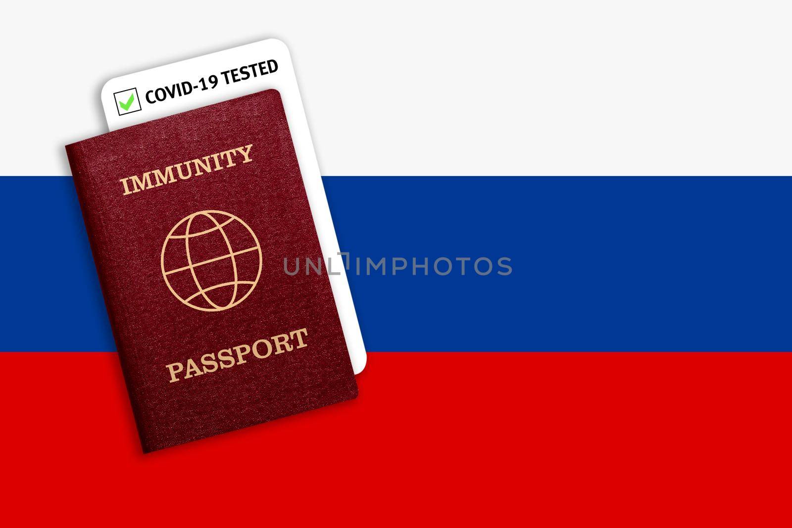Immunity passport and test result for COVID-19 on flag of Slovakia. Certificate for people who have had coronavirus or made vaccine. Vaccination passport against covid-19 that allows you travel