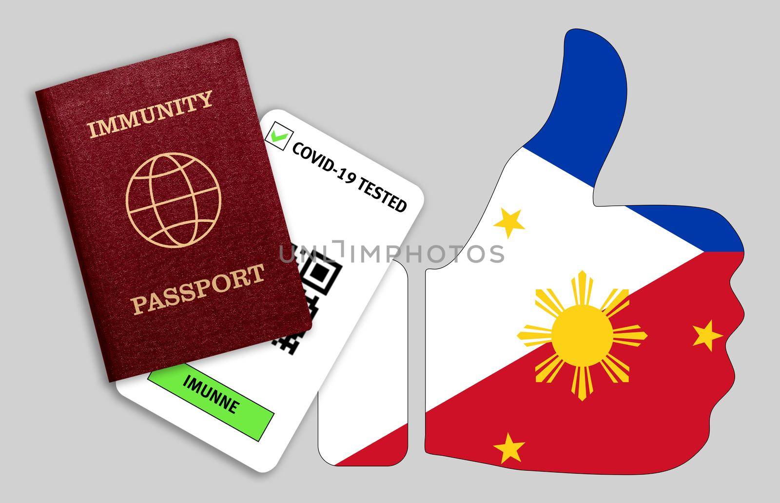 Immune passport and coronavirus test with thumb up with flag of Philippines by galinasharapova