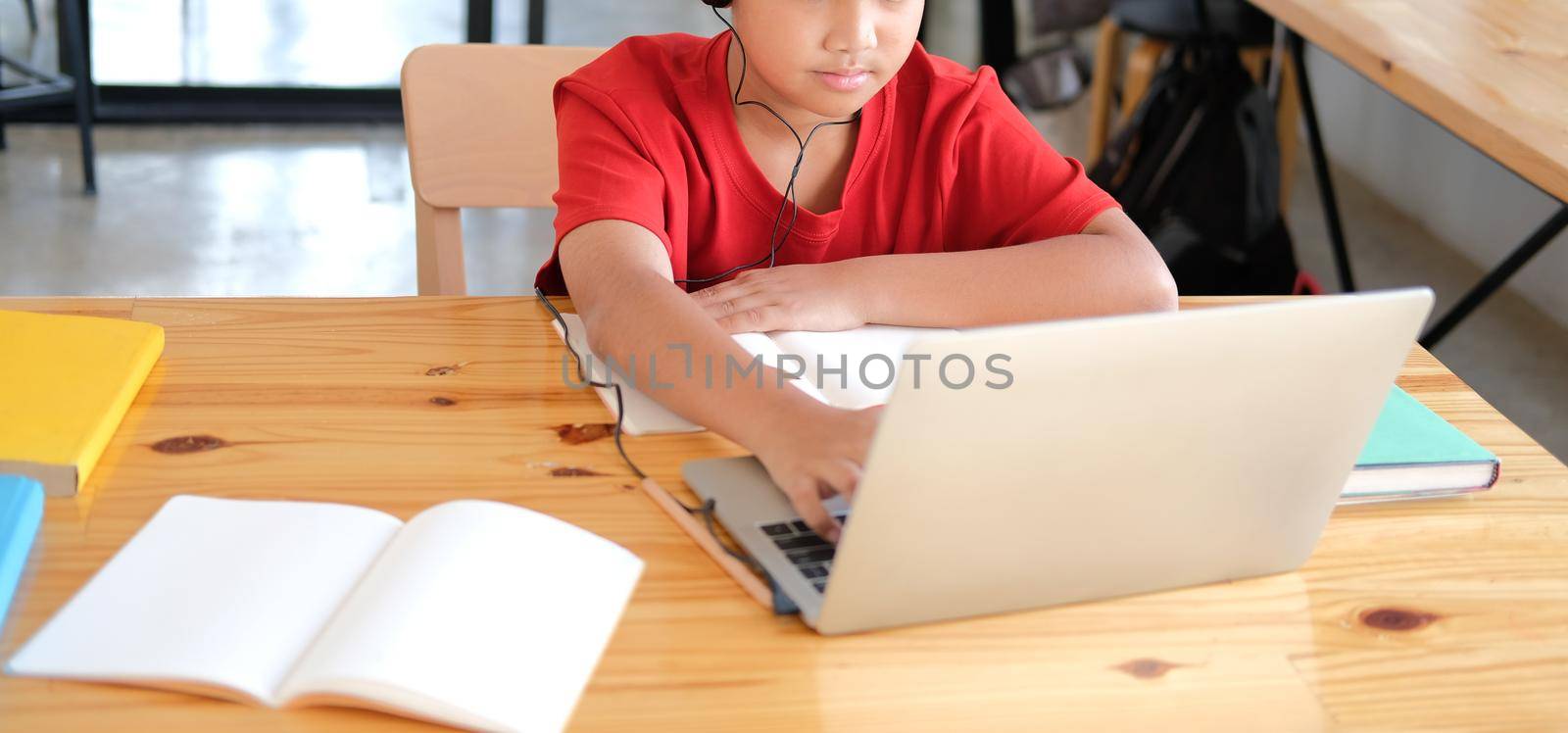 boy student studying learning lesson online. remote meeting distance education at home by pp99