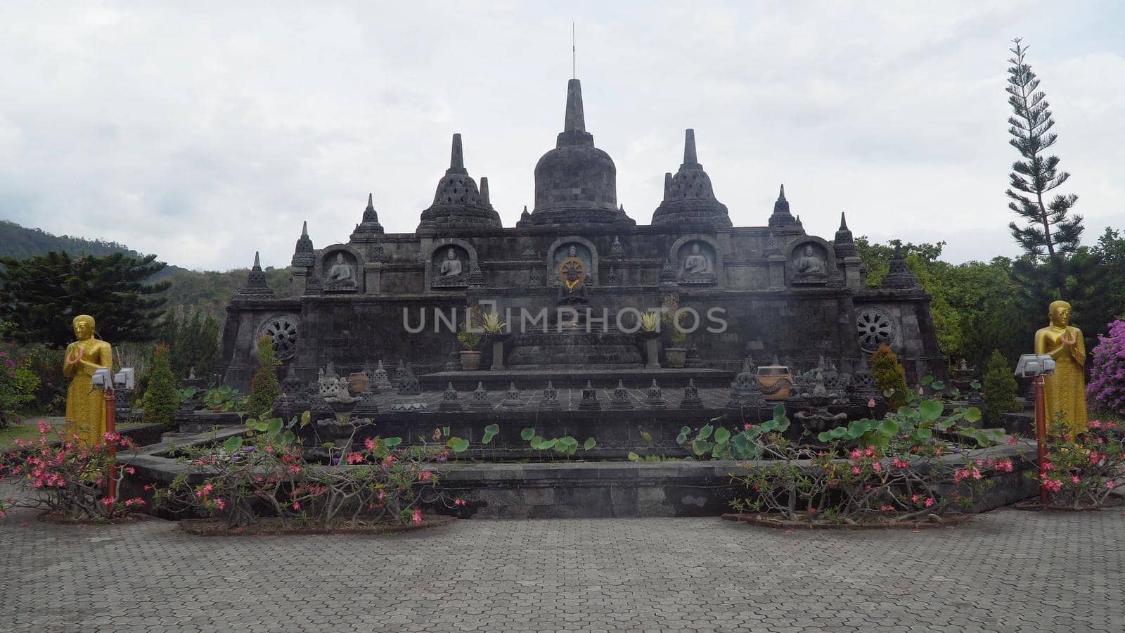 Buddhist temple Brahma Vihara Arama with statues of the gods on Bali island, Indonesia. Balinese Temple, old hindu architecture, Bali Architecture, Ancient design. Travel concept.