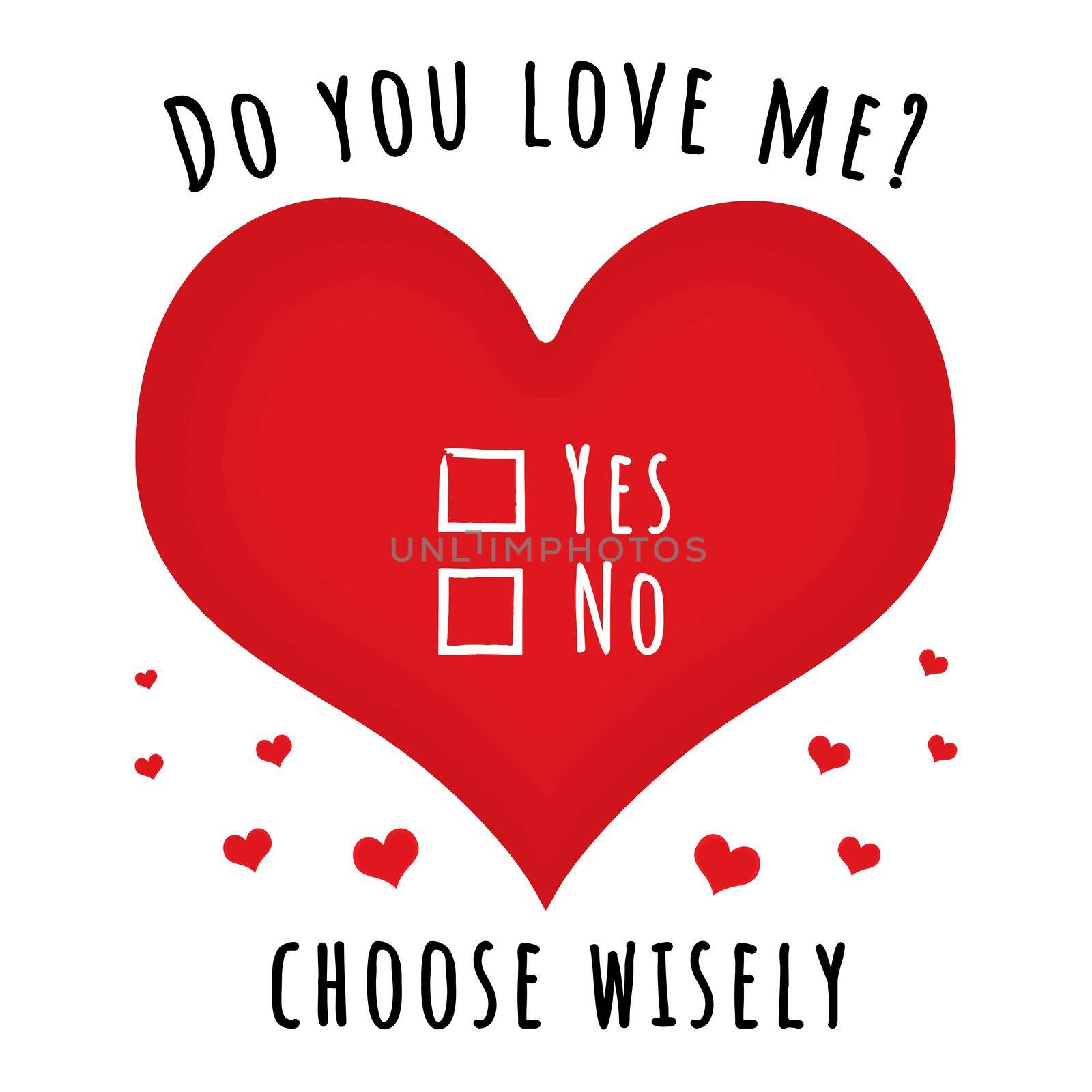Love hearts with the text "do you love me? Choose wisely" and two tick boxes with "Yes No" next to them