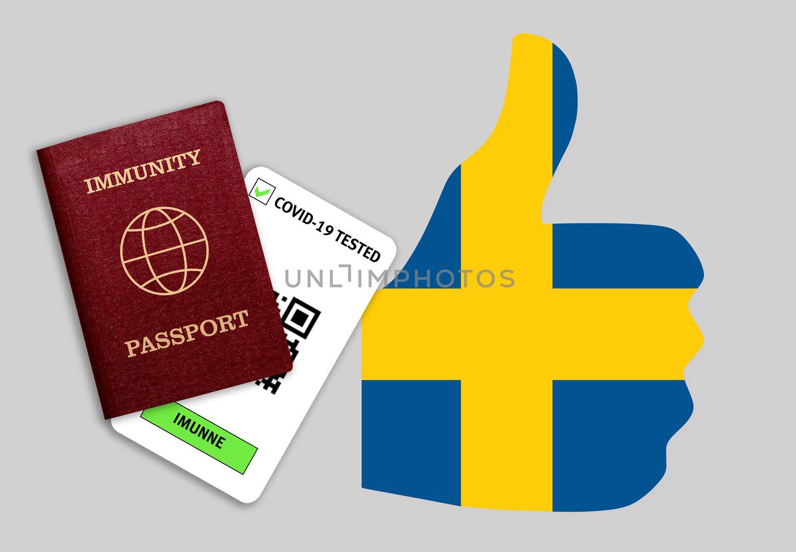 Immunity passport and test result for COVID-19 on flag of Sweden by galinasharapova